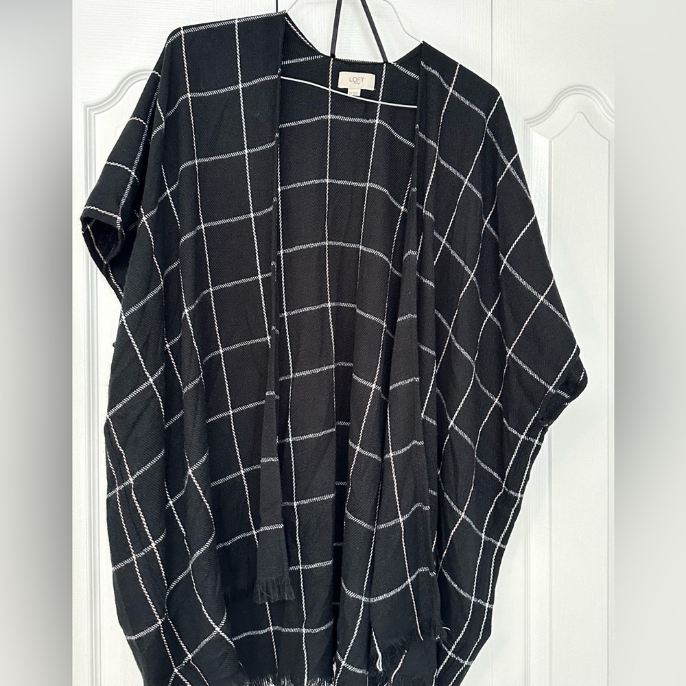 Loft Black poncho with pink and white stripes